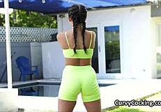 look, curvy kiki is gagging on cock and fucking after her training