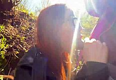 Wild Ginger Beauty Gives Extreme Public Blowjob In The Woods