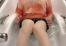 Shemale Ting Xuan Masturbates In Bathtub While Wearing Skirt And Barefoot