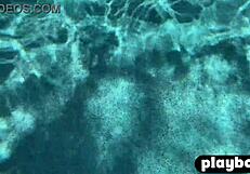 Hot posing by black babe Ana Foxxx and perfect pool masturbation for Playboy