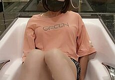 Shemale Ting Xuan Masturbates In Bathtub While Wearing Skirt And Barefoot