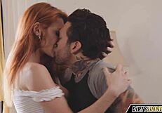 Cute redhead stepsister rides big cock hard