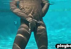 Hot posing by black babe Ana Foxxx and perfect pool masturbation for Playboy