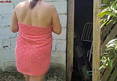 Shower Broken, Married Woman Pays Farmhand With Sex In Towel!