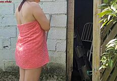 Shower Broken, Married Woman Pays Farmhand With Sex In Towel!