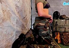 sexy amateur soldier touches her private area