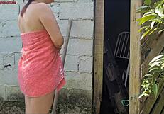 Shower Broken, Married Woman Pays Farmhand With Sex In Towel!