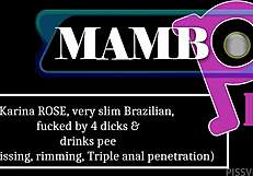 Karina Rose, that slim Brazilian, getting pounded by four cocks in dap anal with pissing and rimming?