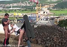 cute little teen gets her tight pussy wrecked by two monster cocks outdoors!!