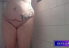 Curvy Babe Fingers Fat Ass Pussy in Steamy Shower Jet