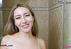 Drop Dead Gorgeous Blonde Enjoys Steamy Shower And Casting Interview