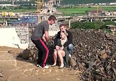 cute little teen gets her tight pussy wrecked by two monster cocks outdoors!!