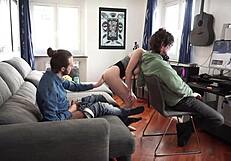 nerd unlocks upgrade couch 3some italian dialogue big tits cumshot explosion wild moans