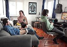 nerd unlocks upgrade couch 3some italian dialogue big tits cumshot explosion wild moans