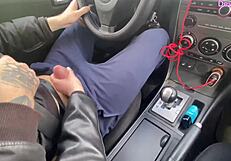 stranger slut drops to knees for dirty car blowjob on huge cock