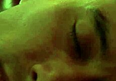 ebony shemale kneels eagerly taking thick facial cumshot ropes