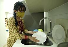 indian cute maid gets so horny while working around the house