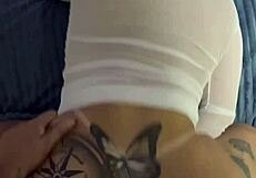 Latina Babe Flashes Tits Licks Monster Cock Cums on Wet Pussy