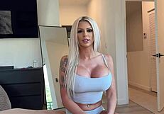 Big titted blonde stepmom sneaks in after catching my porn moans