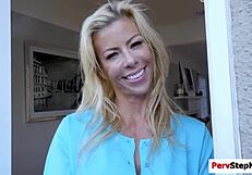 blonde milf mother-in-law strokes and rides young hunky guy's monster cock cowgirl style