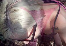 Hot Blonde Bareback Fucks Fat Cock in Park Swallows Cum Then Keeps Pounding Ass
