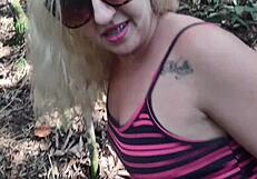 Hot Blonde Bareback Fucks Fat Cock in Park Swallows Cum Then Keeps Pounding Ass