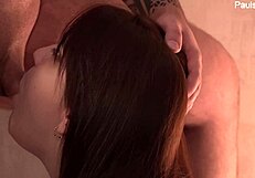 side view of her careless dirty talk blowbang bukkake cumshot