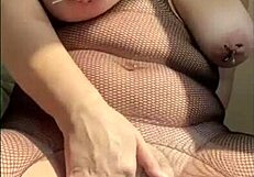 hairy mature milf squirts from huge dildo in saggy tits homemade