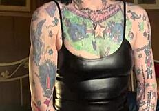 Milf Hotink4u rides huge dildo to squirting orgasm with pierced wet clit