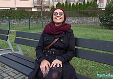 public agent pays horny arab beauty cash to fuck her tight pussy with monster cock outdoors pov