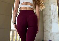 Fucking Slender Gym Fitness Babe in Fishnets After Workout Splashes Cum on Petite Body