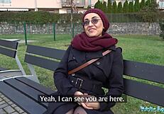 public agent pays horny arab beauty cash to fuck her tight pussy with monster cock outdoors pov