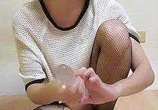 CAN YOU HANDLE TING XUAN'S FISHNET RIDE ON THAT DILDO?!