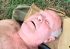 blonde girl washing in river caught by old men ready to fuck her hard!