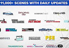 Married brunette lesbian Serena Hill bends over craving a monster cock to pound her wet pussy hard