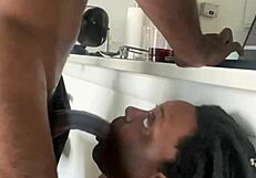 bbw desk slut chokes on big black cock deepthroat gagging spit sloppy face fuck cum covered