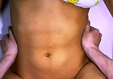 I shared a naughty laugh with stepdad's best friend in the kitchen before we kissed