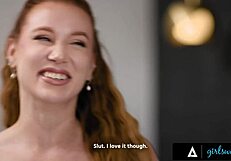 Madison Morgan rims Nicole Arias passionately while fingering her shaved pussy curing snack cravings