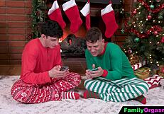 best friend girls deepthroat and share brothers' cocks on christmas