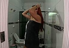 Carla Santos preps juicy big ass pussy for bareback anal bath backstage