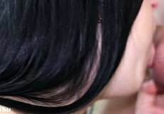 hey princess deepthroats huge cock close-up and swallows every cum drop sloppy brunette teen