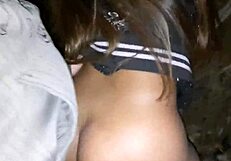 this amateur teen gives up her big ass in the woods at night for monster cock creampie