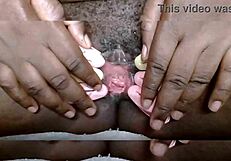 cyndy blackslave spreads shaved ebony pussy wide for intense closeup clamps