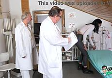 18yo nerd keira flow cums nonstop from two old doctors' gyno machine!