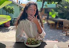 Friend cums on my face at cafe so I eat sperm-covered food