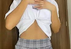 petite schoolgirl dances nude teasing her small tits body