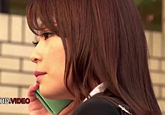 Naughty japanese babe swallows crazy creampie load finale