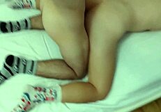 Petite college girlfriend moans riding cock rough in socks creampie finish