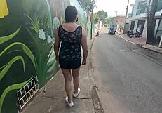 Whoa, Colombian Latina Stepmom's Giant Cameltoe Bulges in Shorts on Street with Stepson!