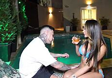 Madame Edna Samara eyes pool guy's huge cock telescope probes her wet pussy moaning lingerie